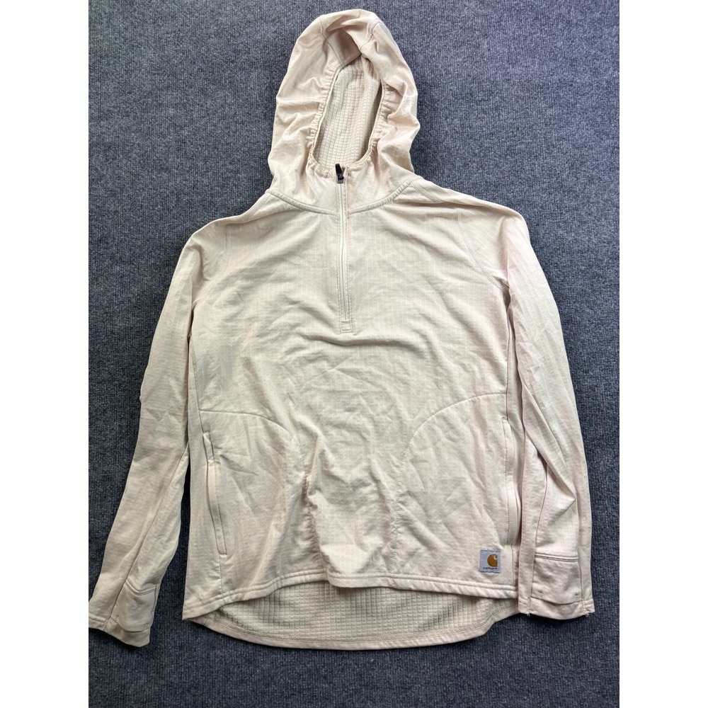 Carhartt Force Hoodie Womens L Pink Quarter Zip Relaxed Fit Grid TK6456-W